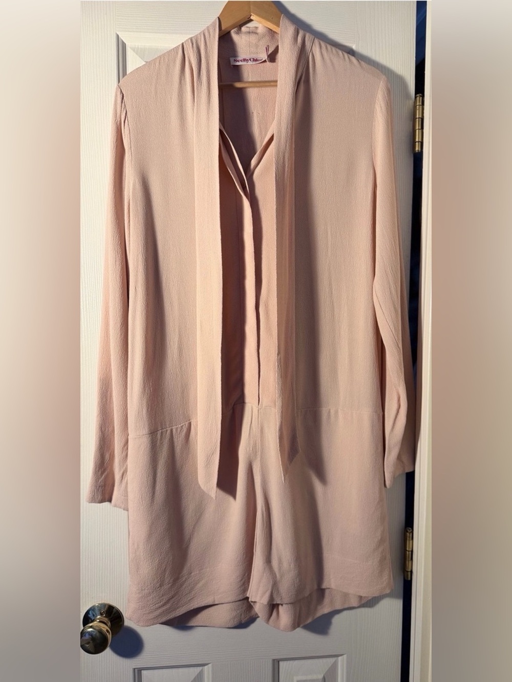 See by Chloe Tie-Neck Long Sleeve Romper - Blush Pink-8